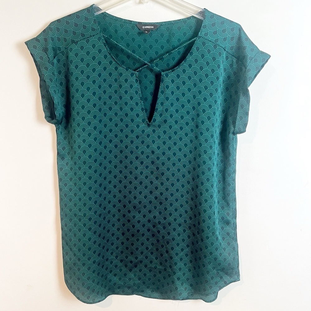 Express Art Deco Short Sleeve Dress Top Green Career Office Business Medium